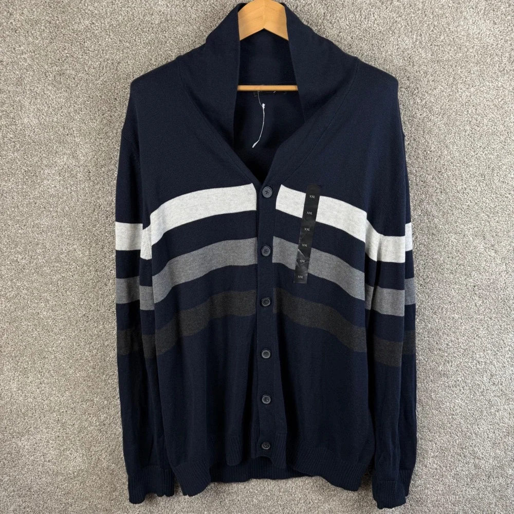 Banana Republic Mens XXL Navy Blue Striped Shawl Collar‎ Cardigan Sweater NEW